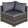 Outsunny Outdoor PE Rattan Corner Sofa, Garden Wicker Furniture Single Sofa Chair w/ Cushions, Deep Grey