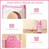 AIYAPLAY 7 in 1 Toddler Slide Set with Basketball Hoop, Outdoor & Indoor Frog Theme Playset with Climbing Frame, Telescope, Drawing Board, Storage Box for Toddlers Ages 1-3, Pink