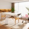 HOMCOM Portable Massage Bed, Folding Spa Beauty Massage Table with 2 Sections, Carry Bag and Wooden Frame, Cream White