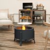 Outsunny Portable Fire Pit, 58 cm Round Firepit with Grill Grate, Fire Bowl with Ash Catcher and Poker, Fire Pit BBQ for Garden Camping Bonfire Picnic, Black