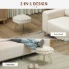 HOMCOM Square Foot Stool, Woven Footrest Ottoman with Metal Legs, Padded Makeup Vanity Stool, Velvet Dressing Table Seat for Bedroom