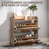 HOMCOM 2 Drawer Narrow Shoe Cabinet, Farmhouse Slim Shoe Storage Cabinet Cupboard with Adjustable Shelves and Barn Door Design for Entryway, Hallway, Rustic Brown