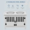 PawHut Raised Dog Bowls for Large Dogs, Pet Feeding Station, Doors with Latch, Storage Cabinet, Two Stainless Steel Bowls - White