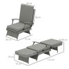Outsunny Outdoor PE Rattan Recliner Chair with Cushion, Foldable Design Garden Recliner Chair with Retractable Footrest and Adjustable Back with 80 Degree Recline