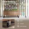 Outsunny Raised Garden Bed with Metal Trellis, Pack of 2 Wooden Elevated Planter Box with Wheels and Drainage Holes, Outdoor Raised Planter for Climbing Plants, Fruits, Vegetables, Flowers, Brown