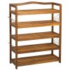 HOMCOM 5-Tier Shoe Rack, Acacia Wooden Shoe Storage Organiser with Hangers, Holds up to 24 Pairs, for Entryway, Living Room, 64 x 26 x 82 cm, Teak