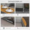 Outsunny 2 Seat Rattan Garden Bench, Patio Wicker Chair with Acacia Wood Top Middle Table, Outdoor PE Rattan Love Seat with Padded Cushions, Decorative Handrails, Grey