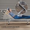 Outsunny Foldable Outdoor Sun Lounger, Reclining Lounge Chair Camping Bed Cot with Pillow 4-Level Adjustable Back Aluminium Frame, Khaki