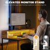 HOMCOM 100cm Computer Desk with LED Lights and Power Outlets, Gaming Desk with Monitor Stand, Computer Table with Remote for Home Office Study, Rustic Brown
