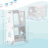 AIYAPLAY Toddler Step Stool, Toddler Tower, 2 in 1 Toddler Step with Safety Rail, for Kitchen, Bathroom, Counter, White