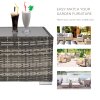 Outsunny Rattan Garden Coffee Table, 65 cm Square Garden Rattan Table with Tempered Glass Top, All-Weather Wicker Bistro Outdoor Furniture for Patio, Balcony, Porch, Deep Grey