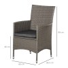 Outsunny 2 Pieces Outdoor PE Rattan Dining Chairs Set with Cushion, Garden Armchair with Armrests, High Backrest, Metal Frame Patio Wicker Furniture, Grey