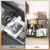 HOMCOM Record Player Stand, 3-Tier Side Table with Vinyl Record Storage, End Table with 3 Oxford Cloth Magazine Racks for Living Room, Bedroom, Black Wood Effect