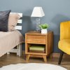 HOMCOM Modern Bedside Table Nightstand, Living Room End Table, Side Table with Drawer and Shelf, Walnut Brown