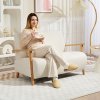 HOMCOM 2 Seater Sofa, Small Sherpa Fabric Couch Settee, Nordic Upholstered Loveseat with Wood Legs and Armrests, Thick Seat for Living Room, Bedroom, Office, Cream White