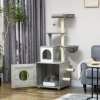 PawHut Cat Tower with Litter Box Enclosure, Cat Tree for Indoor Cats with Cat House, Scratching Post, Hammock, Grey