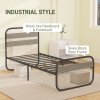 HOMCOM 3ft Single Bed Frame, Industrial Style Metal Platform Bed Frame with Under Bed Storage, No Box Spring Needed, Easy Assembly, Grey