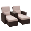 Outsunny Double Rattan Sun Lounger, Already Assembled Reclining Garden Lounger with Retractable Footrest, Glass Top Storage Table with Umbrella Hole, Garden Sunbed with Cushions and Pillows, Brown