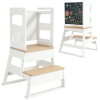 AIYAPLAY Toddler Tower, 2 in 1 Toddler Step Stool with Chalkboard, Safety Rail, Kids Standing Tower for Kitchen, Counter, Bathroom, Sink, White