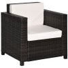 Outsunny Single Seater Rattan Chair, PE Wicker Garden Armchair with 10 cm Thickened Cushion, All-Weather Rattan Garden Chair with Armrests, Brown