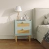 HOMCOM Bedroom Chest of Drawers, Boho Rattan Dresser with 2 Drawers, Storage Cabinet for Living Room, Hallway, Entryway, Olive Green