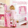 AIYAPLAY 7 in 1 Toddler Slide Set with Basketball Hoop, Outdoor & Indoor Frog Theme Playset with Climbing Frame, Telescope, Drawing Board, Storage Box for Toddlers Ages 1-3, Pink