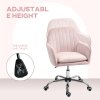 HOMCOM Office Chair, Swivel Desk Chair, Velvet-Feel Fabric Vanity Chair with Adjustable Height and Rolling Wheels for Home Work Study, Pink