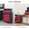HOMCOM 2 in 1 Rolling Tool Cabinet on Wheels with 14 Drawers, Pegboard and Side Rack, Lockable Top Tool Chest and Roller Cabinet Combo for Workshop and Home, Red