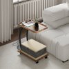 HOMCOM C Shaped Side Table with Storage, Mobile 2-Tier Bedside Table with Tray Top, Wheels, Steel Frame for Living Room, Bedroom, Brown