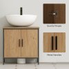 HOMCOM Under Sink Bathroom Cabinet, Industrial Freestanding Under Sink Cabinet with 2 Doors, Adjustable Shelf and Steel Frame for Basin without or with Pedestal, Oak