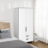 HOMCOM 2 Door Wardrobe with 2 Drawers, Storage Cupboard with Clothes Hanging Rail, Shelves and Anti-tipping Design, Modern Bedroom Furniture, White