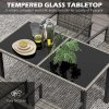 Outsunny 4 Seater Rattan Dining Set with Rectangular Glass Top Table and 4 Armchairs, PE Rattan Garden Furniture Set, Outdoor Dining Table and Chairs for Patio, Balcony, Lawn, Mixed Grey