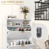 HOMCOM Narrow Shoe Cabinet with 2 Flip Drawers, Slim Shoe Storage Cabinet with Adjustable Shelves, Open Shelf, Hairpin Legs and 2 Vents for 12 Pairs of Shoes for Entryway, White