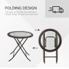 Outsunny Folding Rattan Garden Dining Table, 68 cm Round Rattan Garden Table with Water Ripple Tempered Glass Top, Wicker Edging  and Steel Frame for Outdoor, Patio, Brown