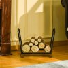 Outsunny Metal Firewood Log Holder Indoor Outdoor Folding Firewood Rack Fireplace Wood Storage Shelf w/ Scrolls, Rust-Resistant, Black, 48L x 34W x 37Hcm
