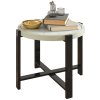 Outsunny Round Small Garden Table, 60cm Outdoor Side Table with Faux Marble Tempered Glass Top, Aluminium Frame for Garden, Patio, Balcony, Light Grey