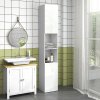 kleankin High Gloss Slim Bathroom Cabinet, Free Standing Bathroom Storage Cabinet with 2 Open Shelves, 2 Door Cupboards and Adjustable Shelves, White