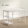 HOMCOM Computer Desk with Power Outlets, 120 x 60 cm Home Office Desk with Reversible Storage Shelves and Headphone Hook, Study Table Workstation for Bedroom, White