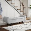 HOMCOM Storage Ottoman with Armrest, Upholstered Linen Storage Bench, Window Seat with Rubberwood Legs, Footstool for Bedroom Living Room, Hallway, Dark Grey