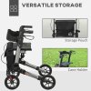 HOMCOM 4 Wheel Rollator with Seat and Back, Folding Mobility Walker with Carry Bag, Adjustable Height, Dual Brakes, Cane Holder, Lightweight Aluminium Walking Frame for Seniors and Disabled
