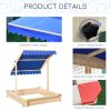 Outsunny Kids Wooden Sand Pit Sandbox Children Square Outdoor Playset Adjustable Canopy Bench Seat 120x120x120cm