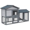 PawHut Wooden Rabbit Hutch Outdoor, Double Tier Guinea Pig Hutch, Small Animal House Water-Resistant Roof Ramp 147 x 54 x 84 cm, Grey