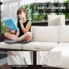 Outsunny 5 Piece Rattan Garden Furniture Set with Gas Fire Pit Table, 4 Seater Outdoor Sectional Sofa Set with Footstool and Removable Cushions, Modular Combination, Brown and Cream White