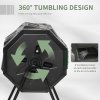 Outsunny 160L Tumbling Compost Bin Outdoor Dual Chamber 360 Rotating Composter, Garden Compost Bin w/ Sliding Doors & Solid Steel Frame, Black