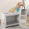 PawHut Raised Dog Bowls for Large Dogs, Pet Feeding Station, Doors with Latch, Storage Cabinet, Two Stainless Steel Bowls - White