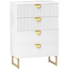 HOMCOM Bedroom Chest of Drawers with Gold Tone Handle, Modern Fluted 4-Drawer Dresser with Metal Legs for Living Room, Hallway, White