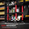 HOMCOM 3-Tier Rolling Tool Cart, Tool Trolley on Wheels, Plastic Mobile Service Utility Cart with Handles for Garage, Mechanics and Warehouse, 91kg Capacity, Black and Red