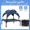 PawHut Cooling Raised Dog Bed, Elevated Pet Bed with Breathable Mesh, UV Protection Canopy, Foot Pads, for Indoor Outdoor, Small, Medium Dogs, 76 x 61 x 69.5cm - Dark Blue