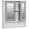 kleankin Mirror Cabinet Wall Mounted with Double Mirrored Doors, Hanging Cabinet with Cupboard and Shelf, Bathroom Wall Storage Organiser