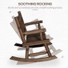 Outsunny Garden 2-Seater Rocking Bench Wood Frame Rough-Cut Log Loveseat Slatted High Back Rustic Style with Armrests Garden Outdoor Furniture - Dark Stain Brown